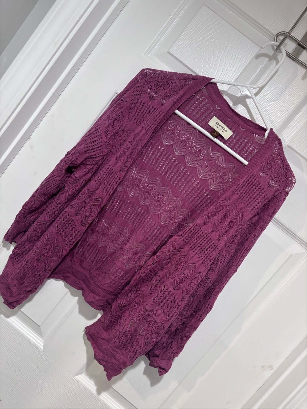 SOMOMA 100% Cotton Knit Cardigan in Plum